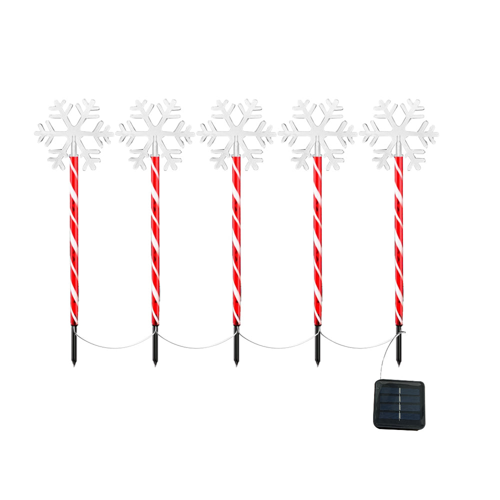 5 Pack Candy Cane Solar Stakes Warm White 25 LEDs Christmas Lights-Snowflake