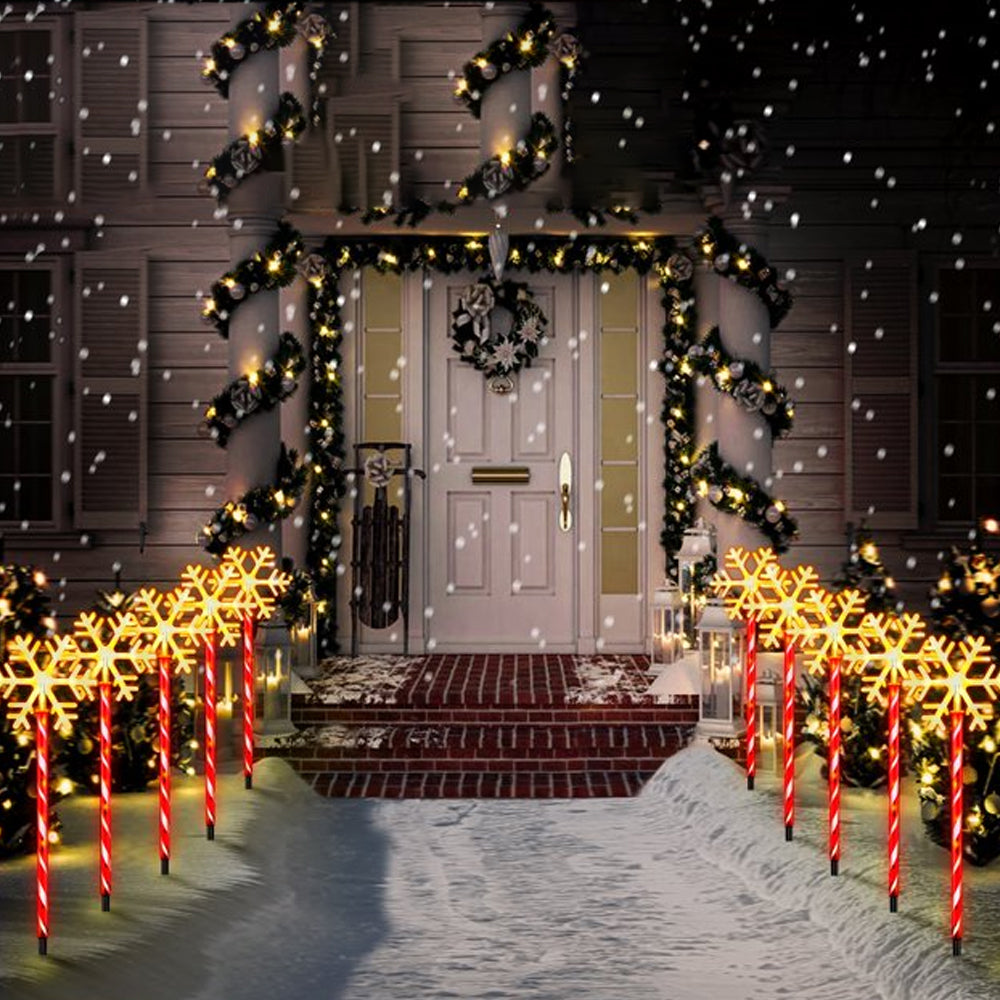 5 Pack Candy Cane Solar Stakes Warm White 25 LEDs Christmas Lights-Snowflake