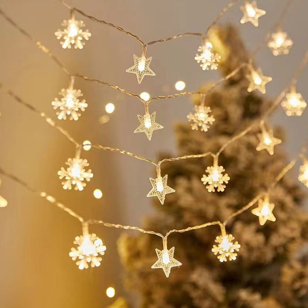 20/40/80-LEDs Star-Shaped Fairy String Lights-Stars+Snowflakes