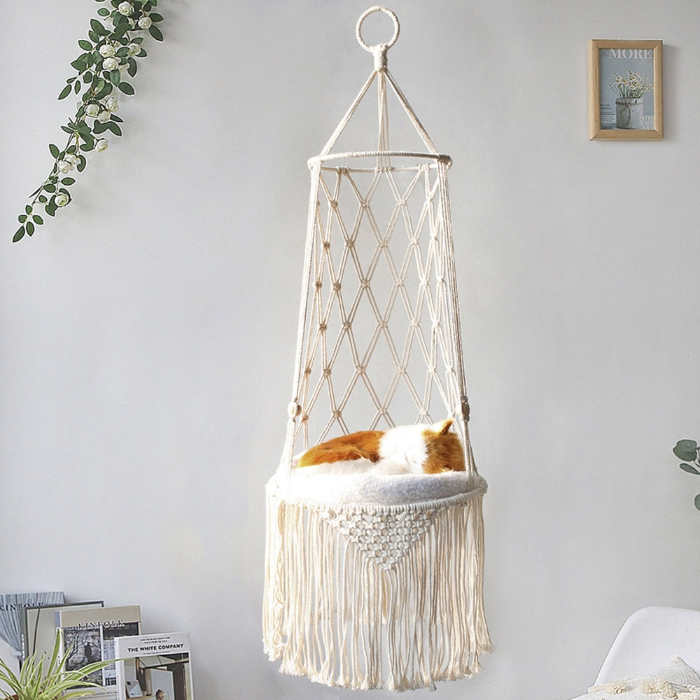 Cat Hammock Handwoven Hanging Cat Bed Cat Swing for Indoor Outdoor Home