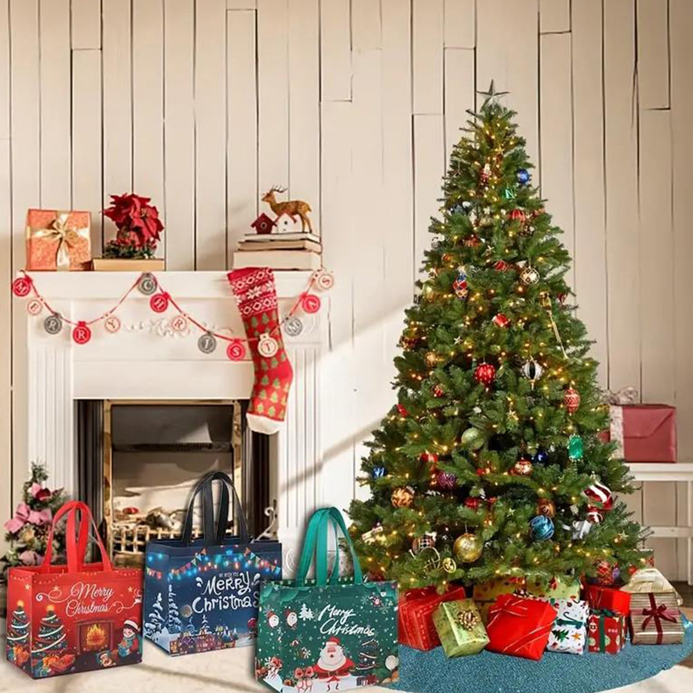 6pcs Christmas Tote Bags With Handle Christmas Treat Bags Xmas Decor-Style 3