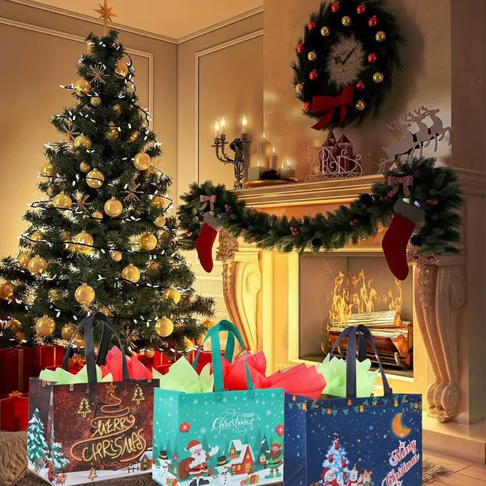 6pcs Christmas Tote Bags With Handle Christmas Treat Bags Xmas Decor-Style 3