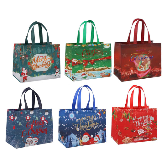6pcs Christmas Tote Bags With Handle Christmas Treat Bags Xmas Decor-Style 1