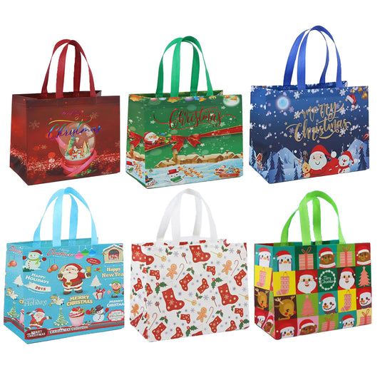 6pcs Christmas Tote Bags With Handle Christmas Treat Bags Xmas Decor-Style 2