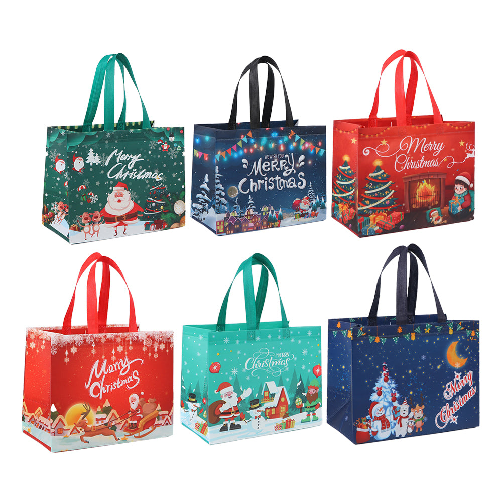 6pcs Christmas Tote Bags With Handle Christmas Treat Bags Xmas Decor-Style 3