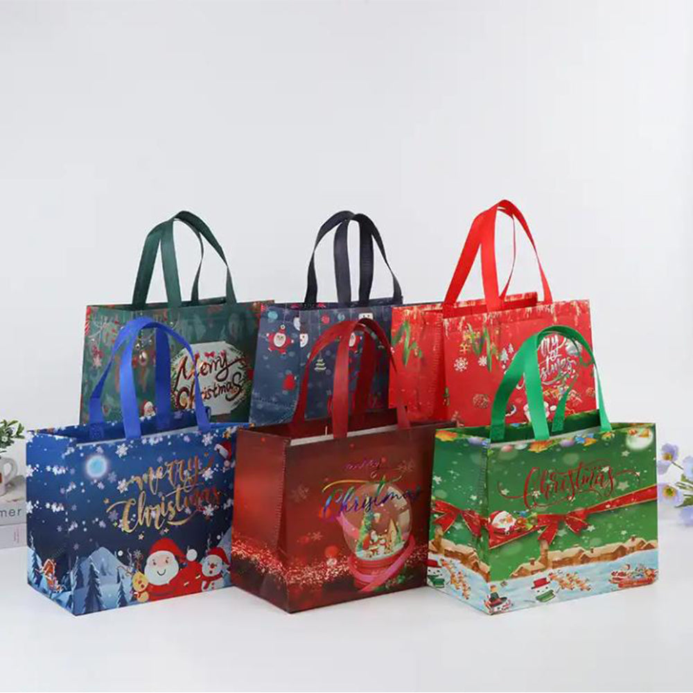 6pcs Christmas Tote Bags With Handle Christmas Treat Bags Xmas Decor-Style 1