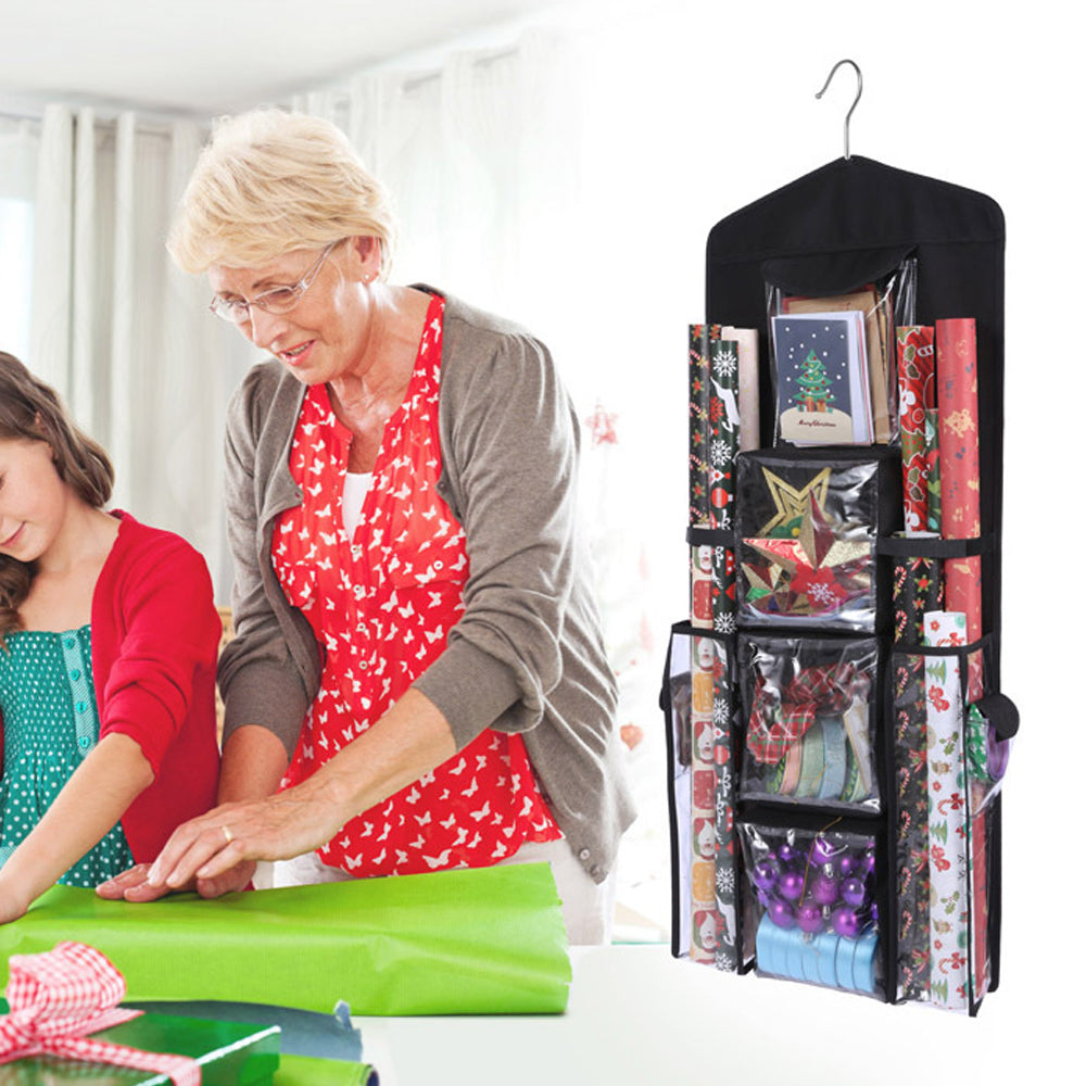 Double Sided Hanging Gift Wrap Organizer Wrapping Paper Bag Storage
