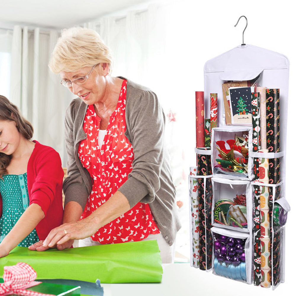 Double Sided Hanging Gift Wrap Organizer Wrapping Paper Bag Storage
