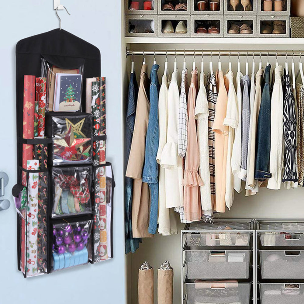 Double Sided Hanging Gift Wrap Organizer Wrapping Paper Bag Storage
