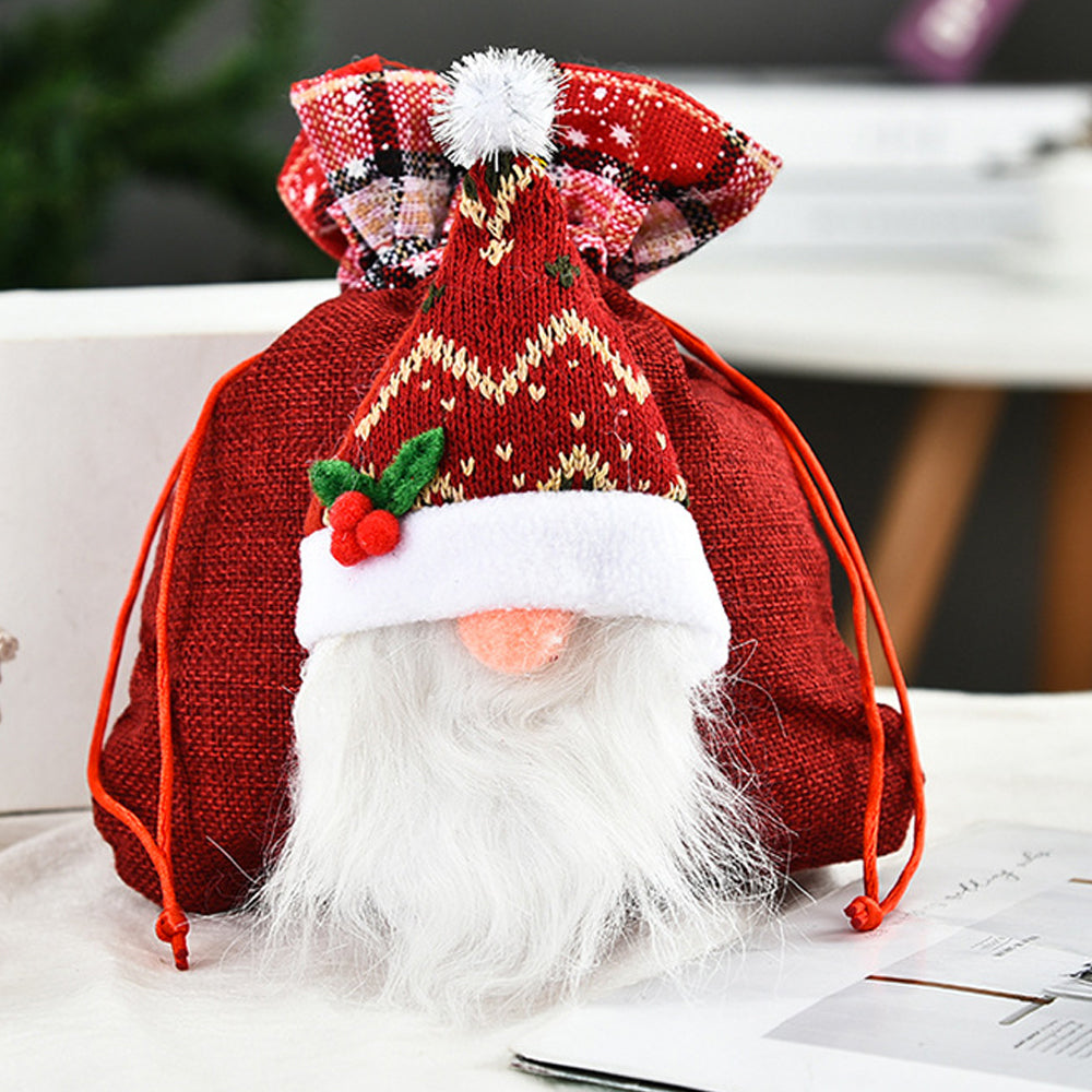 3Pcs 3D Faceless Santa Christmas Gift Bag Candy Bag Christmas Favor Bag Drawstring Bag
