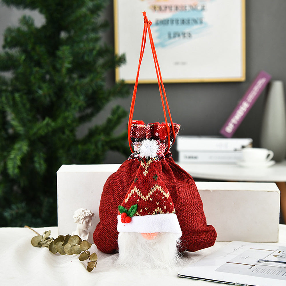 3Pcs 3D Faceless Santa Christmas Gift Bag Candy Bag Christmas Favor Bag Drawstring Bag