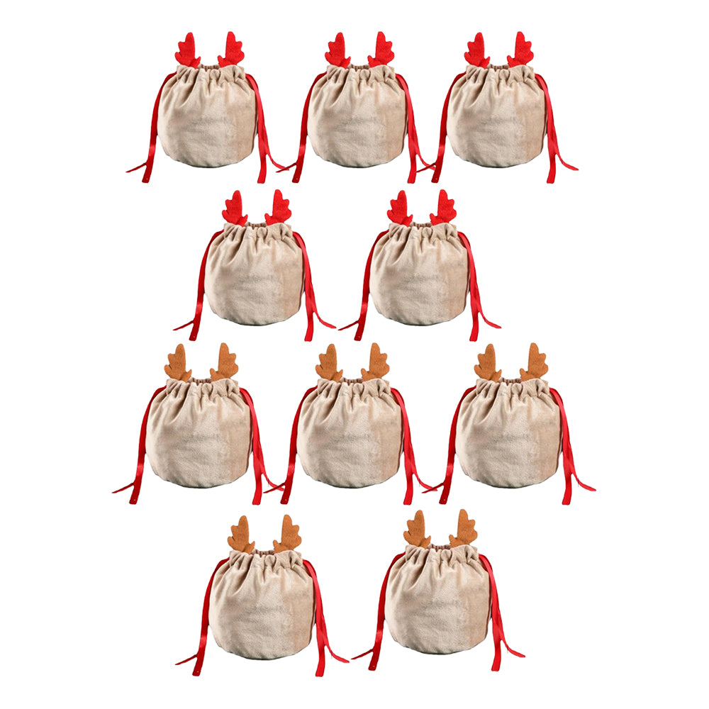10Pcs Christmas Cookie Candy Treat Gift Bags Xmas Party Wrapping Drawstring Bag