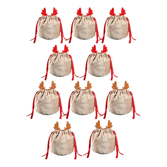 10Pcs Christmas Cookie Candy Treat Gift Bags Xmas Party Wrapping Drawstring Bag