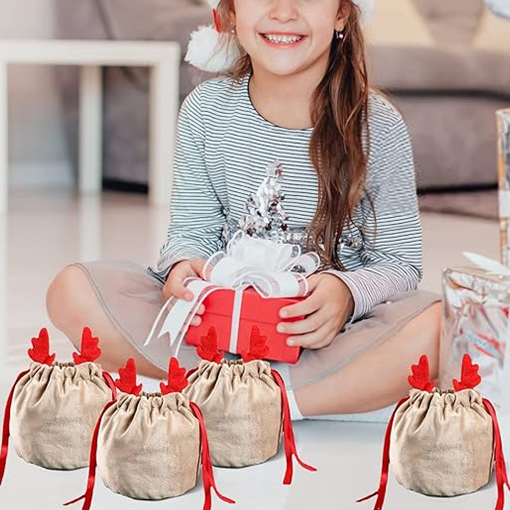 10Pcs Christmas Cookie Candy Treat Gift Bags Xmas Party Wrapping Drawstring Bag