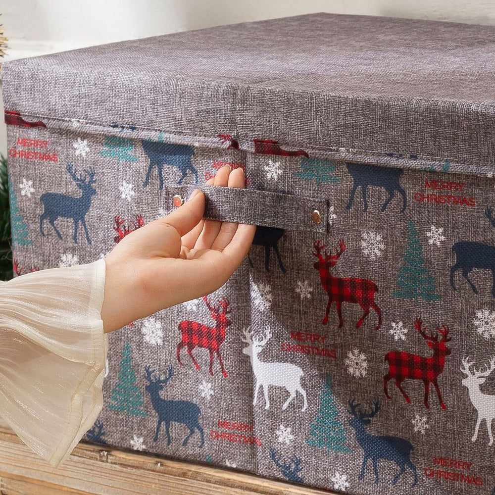 4Pcs Christmas Reindeer Foldable Storage Basket with Handles