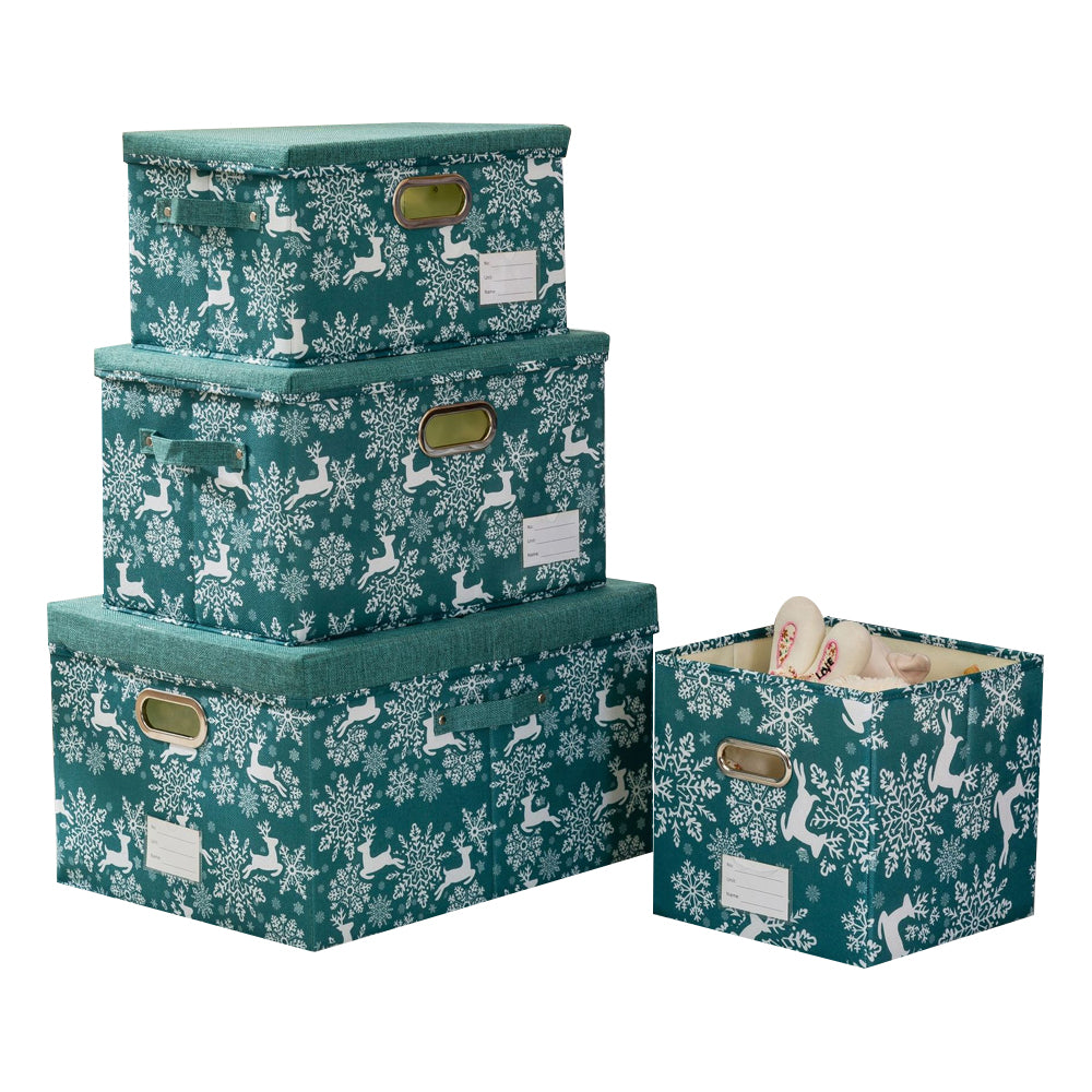 4Pcs Christmas Reindeer Foldable Storage Basket with Handles