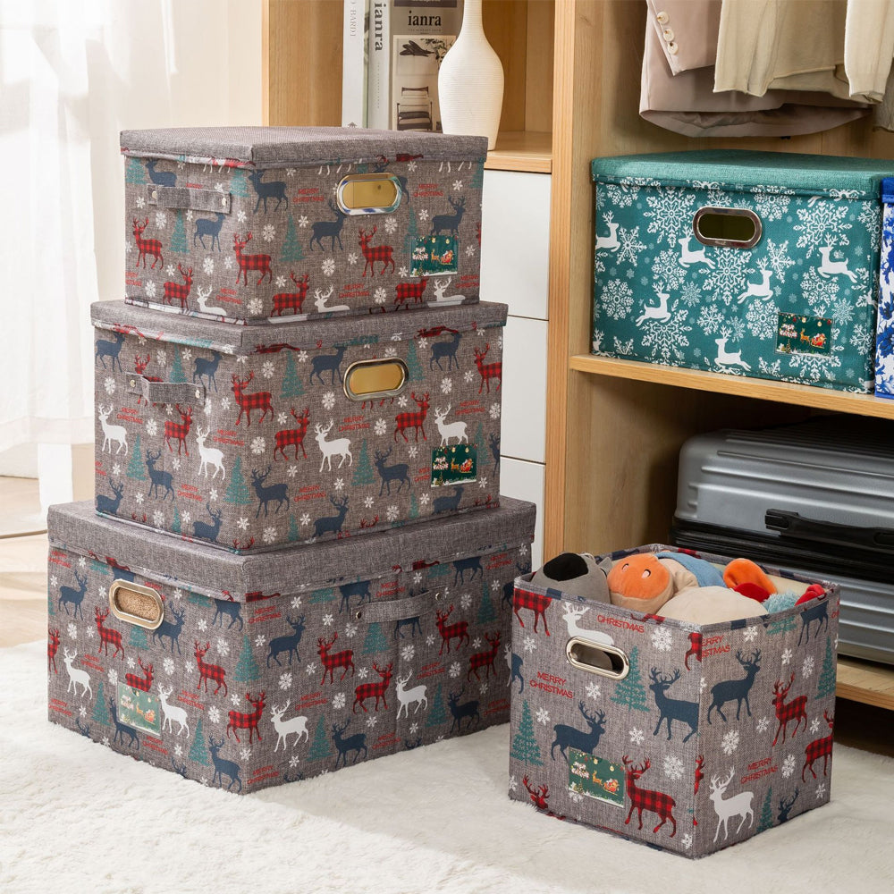 Christmas Reindeer Foldable Storage Basket with Handles