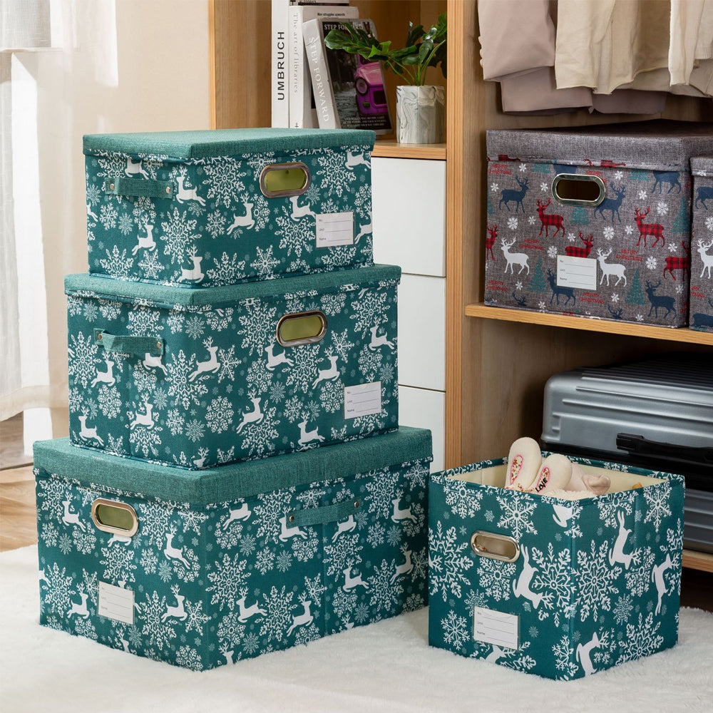 Christmas Reindeer Foldable Storage Basket with Handles