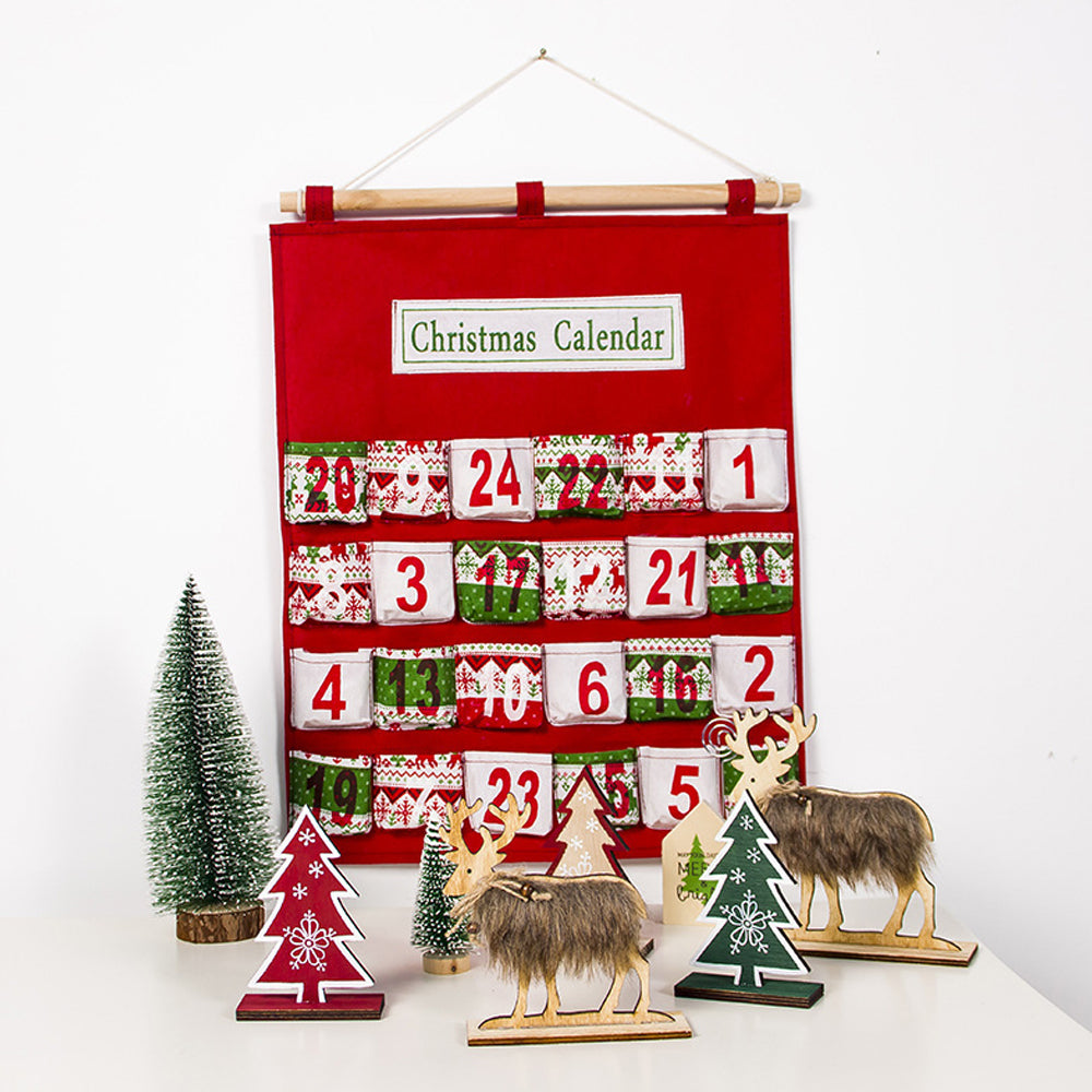 Christmas Advent Calendar Candy Bag Wall Hanging Storage Sack Xmas Decor with 24 Pockets