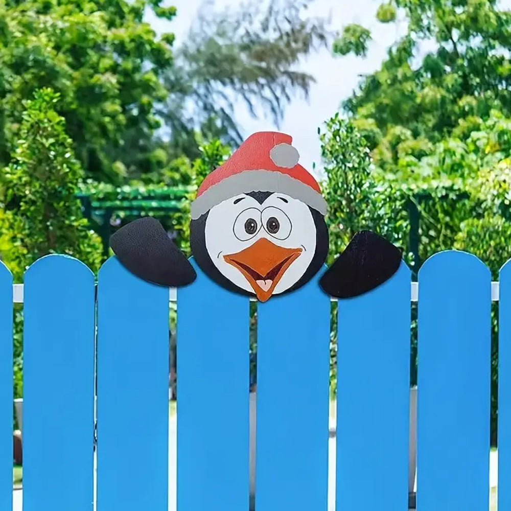 Christmas Fence Peeker Decoration Christmas Theme DIY Outdoor Garden Fence Signs-Penguin