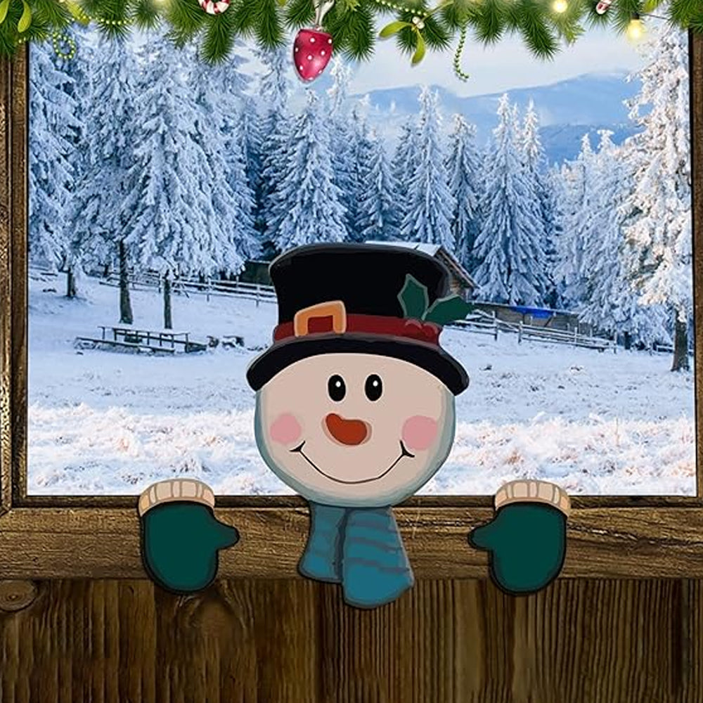 Christmas Fence Peeker Decoration Christmas Theme DIY Outdoor Garden Fence Signs-Snowman