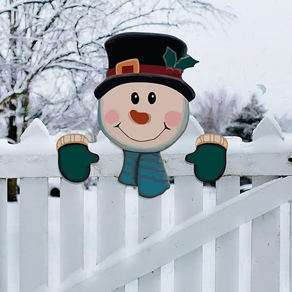 Christmas Fence Peeker Decoration Christmas Theme DIY Outdoor Garden Fence Signs-Snowman