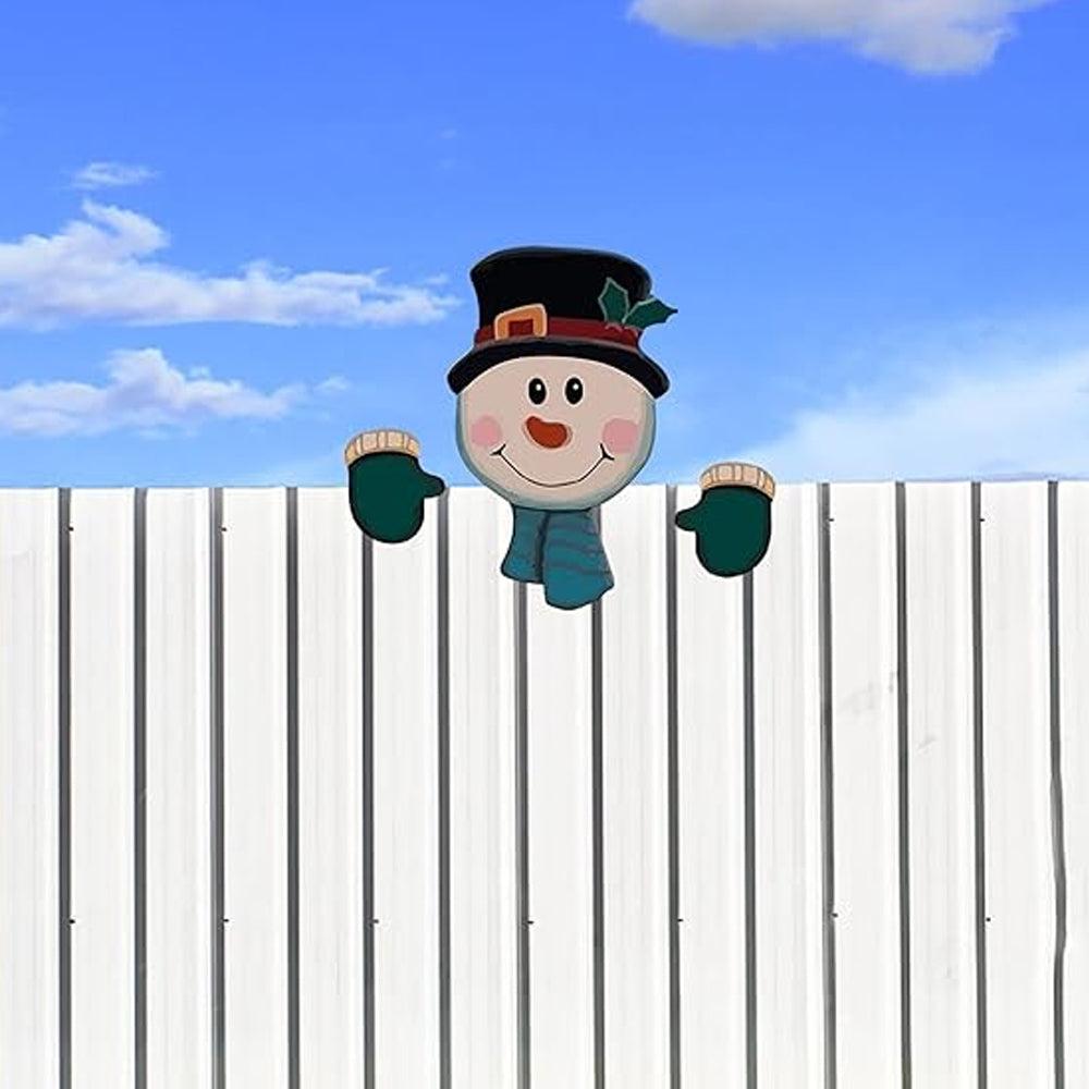 Christmas Fence Peeker Decoration Christmas Theme DIY Outdoor Garden Fence Signs-Snowman