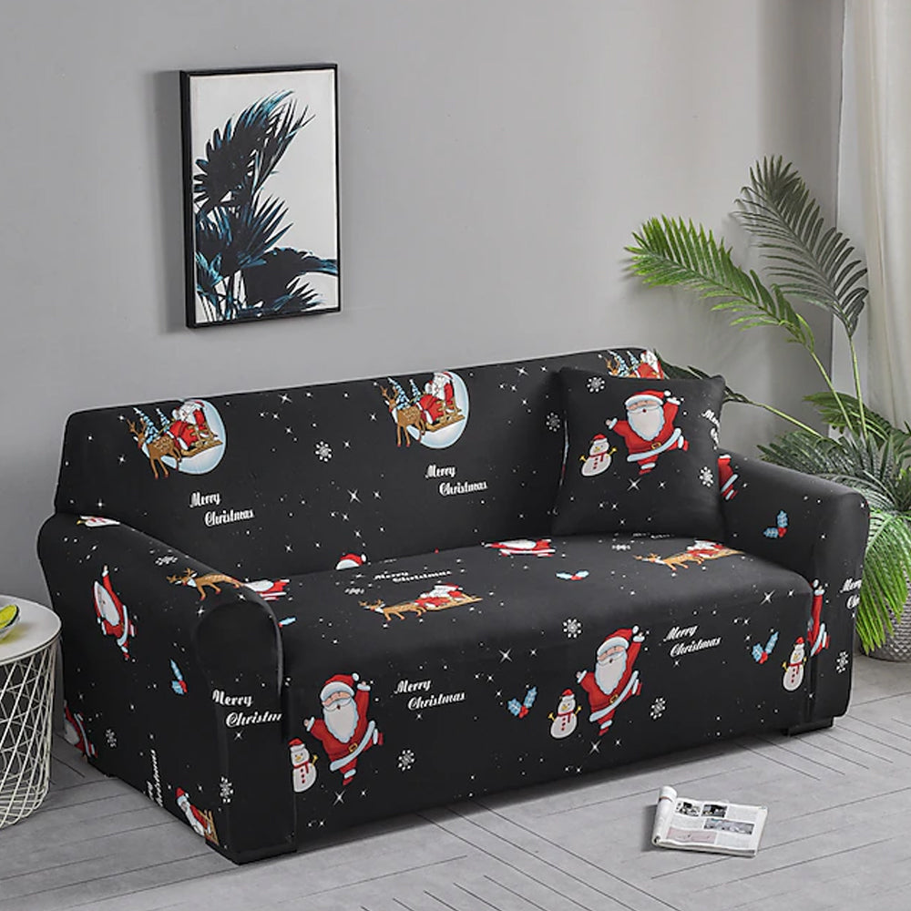 Christmas Stretch Sofa Cover-Black