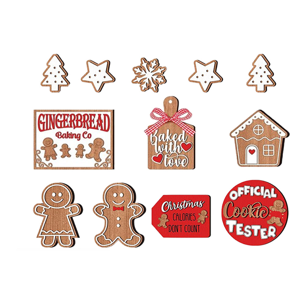 12pcs Wooden Gingerbread Man Christmas Tree Hanging Pendants Cute Christmas Party Ornaments