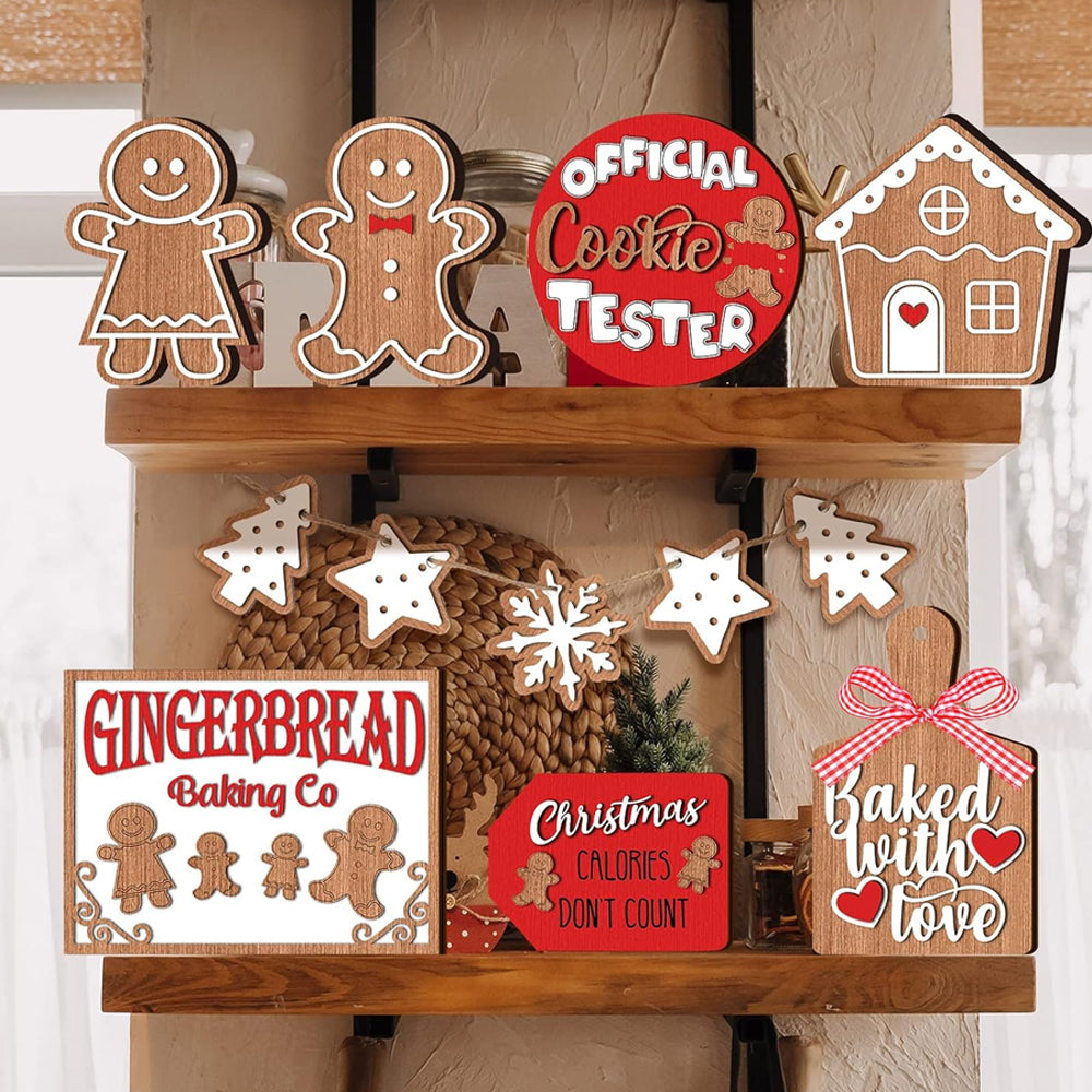 12pcs Wooden Gingerbread Man Christmas Tree Hanging Pendants Cute Christmas Party Ornaments
