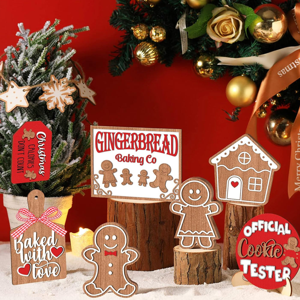 12pcs Wooden Gingerbread Man Christmas Tree Hanging Pendants Cute Christmas Party Ornaments