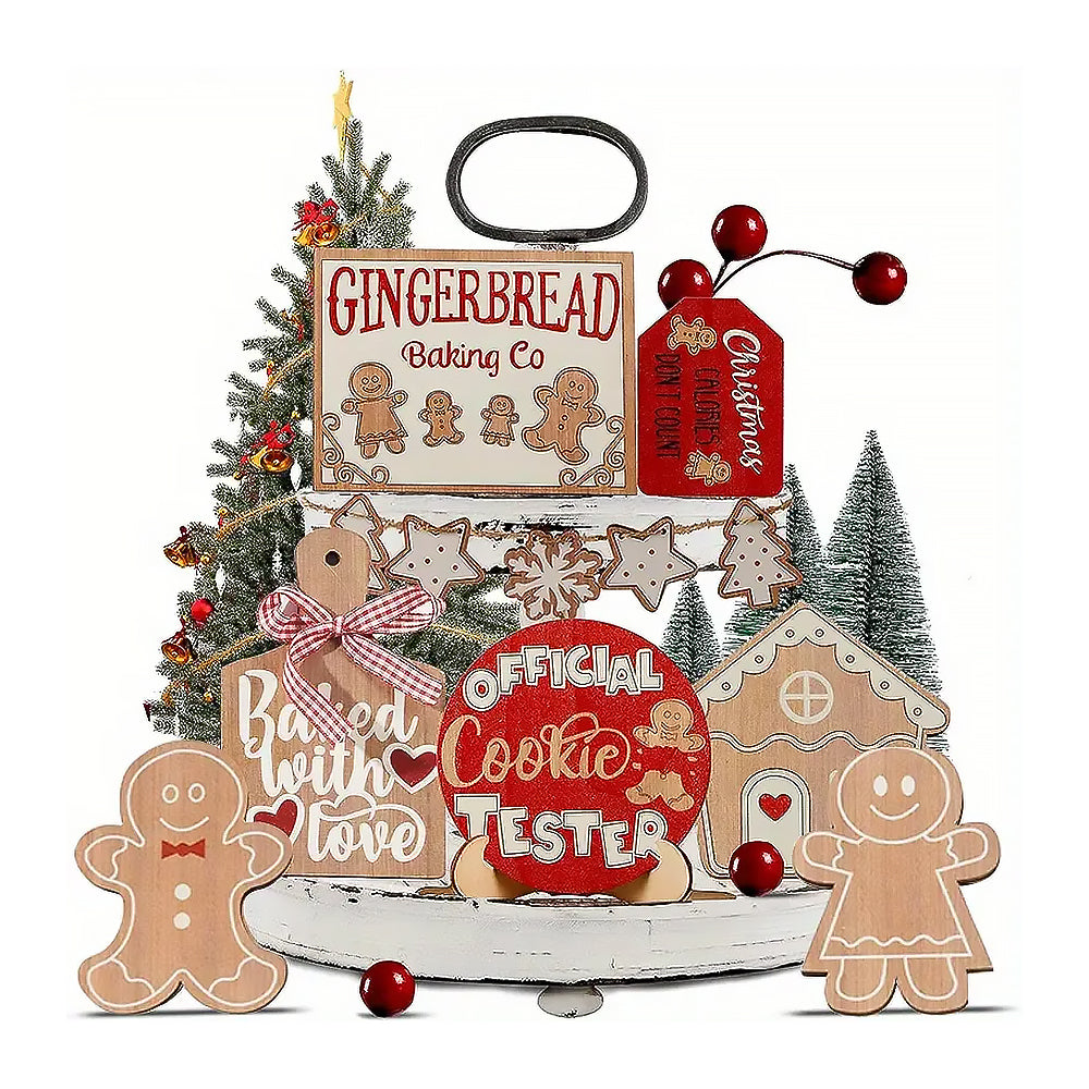 12pcs Wooden Gingerbread Man Christmas Tree Hanging Pendants Cute Christmas Party Ornaments