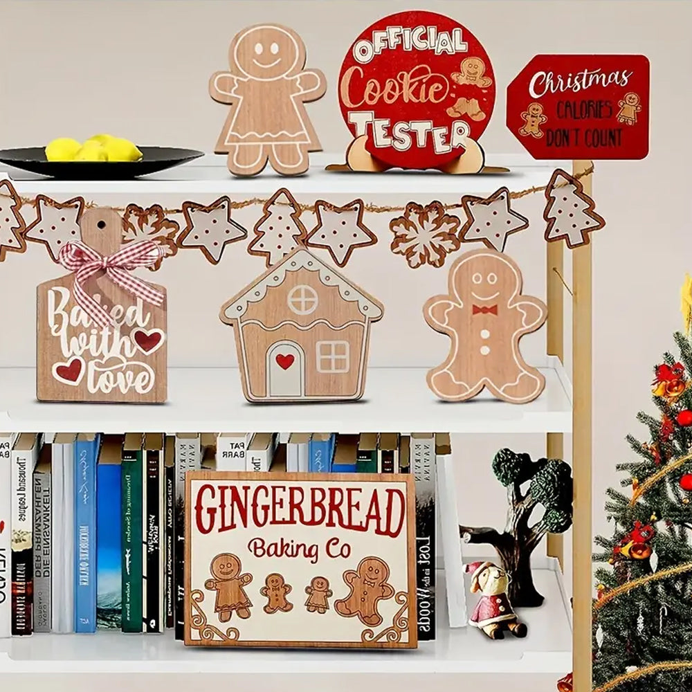 12pcs Wooden Gingerbread Man Christmas Tree Hanging Pendants Cute Christmas Party Ornaments