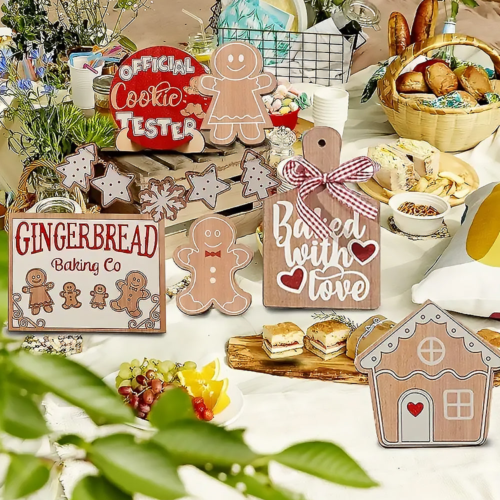 12pcs Wooden Gingerbread Man Christmas Tree Hanging Pendants Cute Christmas Party Ornaments