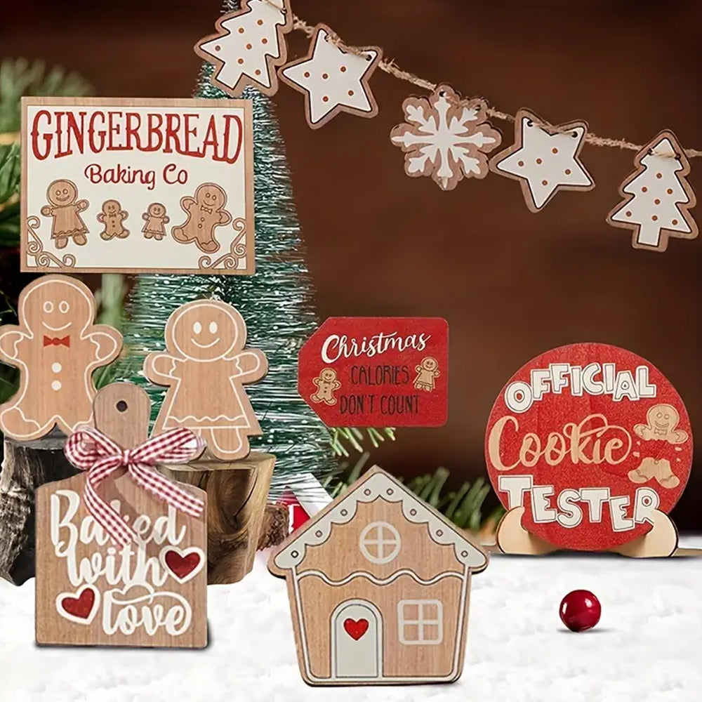 12pcs Wooden Gingerbread Man Christmas Tree Hanging Pendants Cute Christmas Party Ornaments