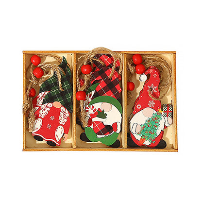9Pcs Christmas Tree Decorations Gnomes Wooden Pendants Ornaments