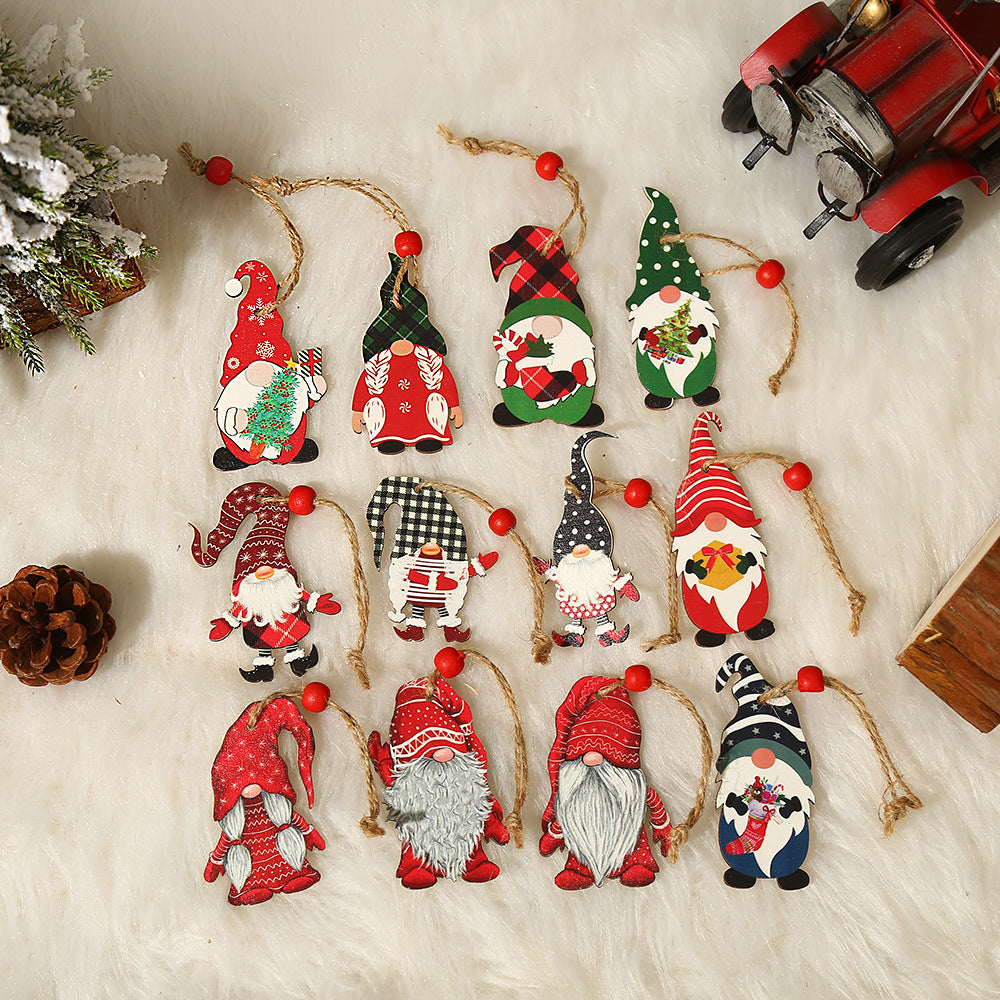 36Pcs Christmas Tree Decorations Gnomes Wooden Pendants Ornaments