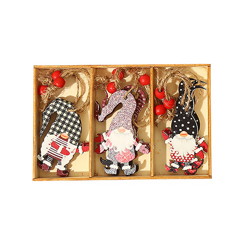 9Pcs Christmas Tree Decorations Gnomes Wooden Pendants Ornaments