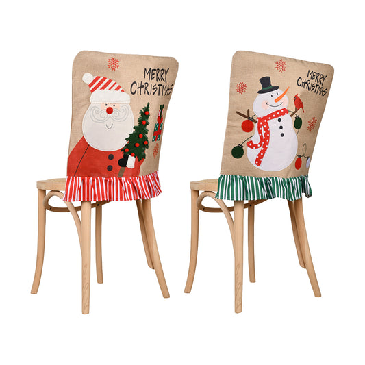 2Pcs Christmas Chair Back Cover Dining Chair Covers-Santa Claus and Snowman