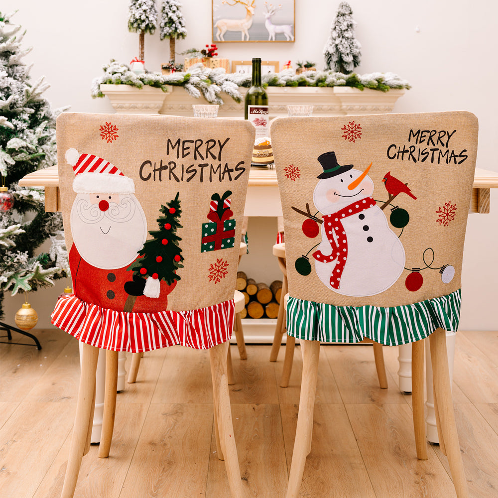 2Pcs Christmas Chair Back Cover Dining Chair Covers-Santa Claus and Snowman