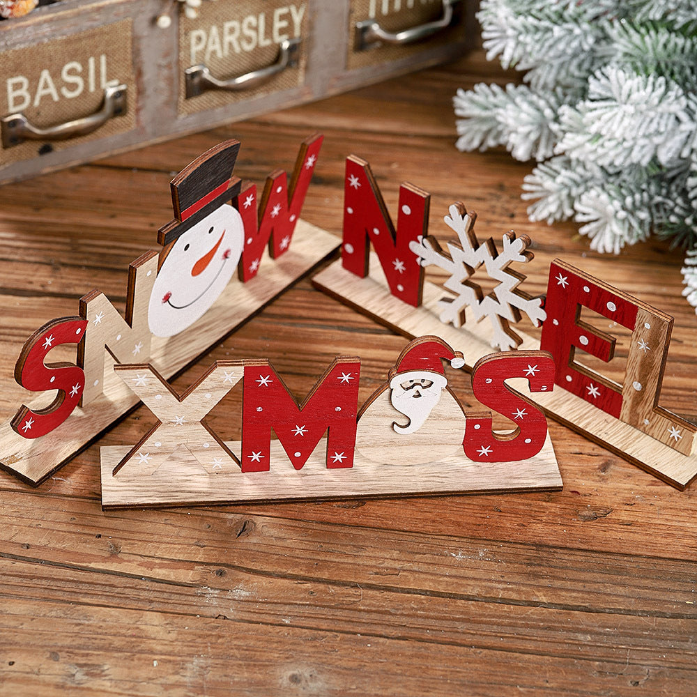 Christmas Wood Decoration Xmas Mantel Decor Table Top Ornaments