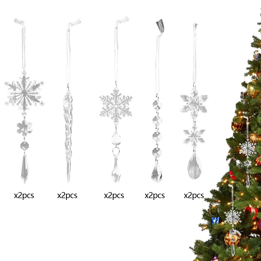 10Pcs Hanging Acrylic Snowflake Christmas Ornaments for Christmas Tree Decorations