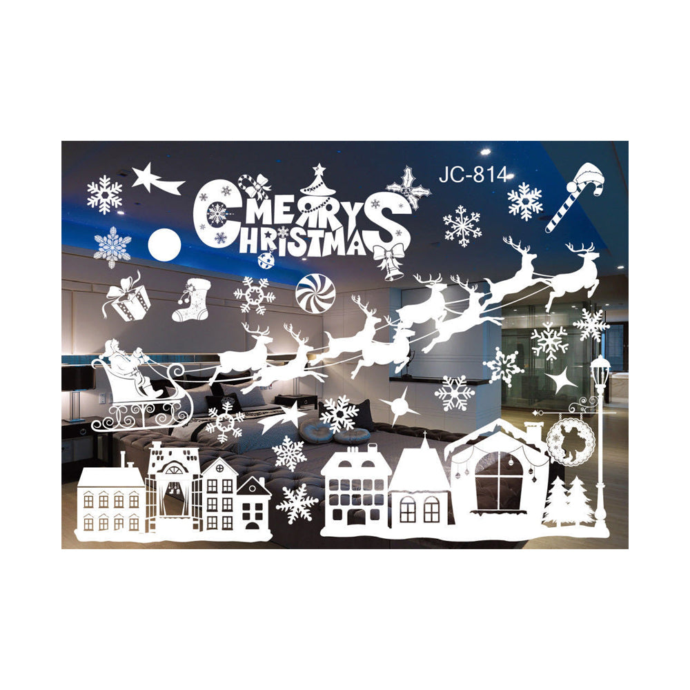 Christmas Santa Elk Snowflake Window Stickers Decal Shop Xmas Party Wall Decor