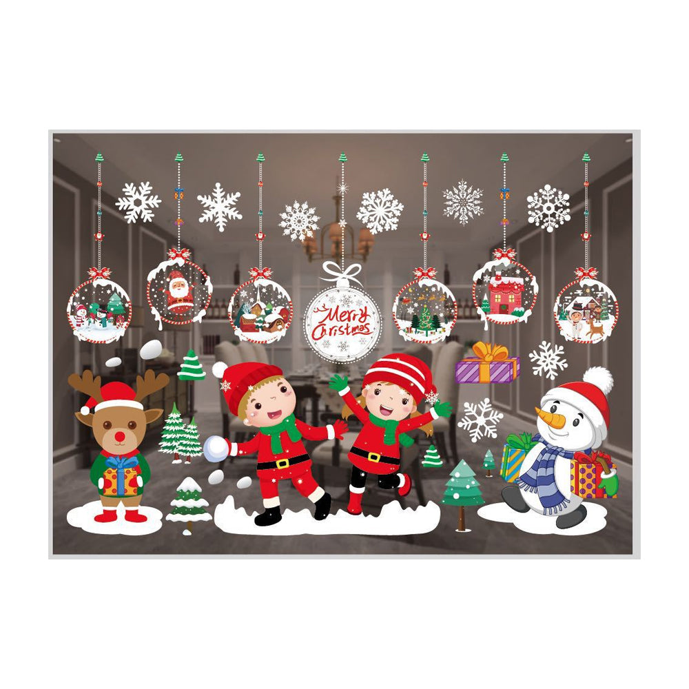 Christmas Santa Elk Snowflake Window Stickers Decal Shop Xmas Party Wall Decor