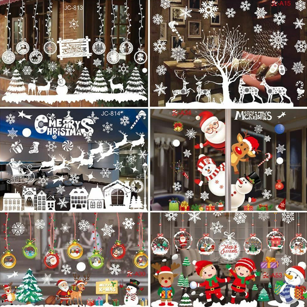 Christmas Santa Elk Snowflake Window Stickers Decal Shop Xmas Party Wall Decor