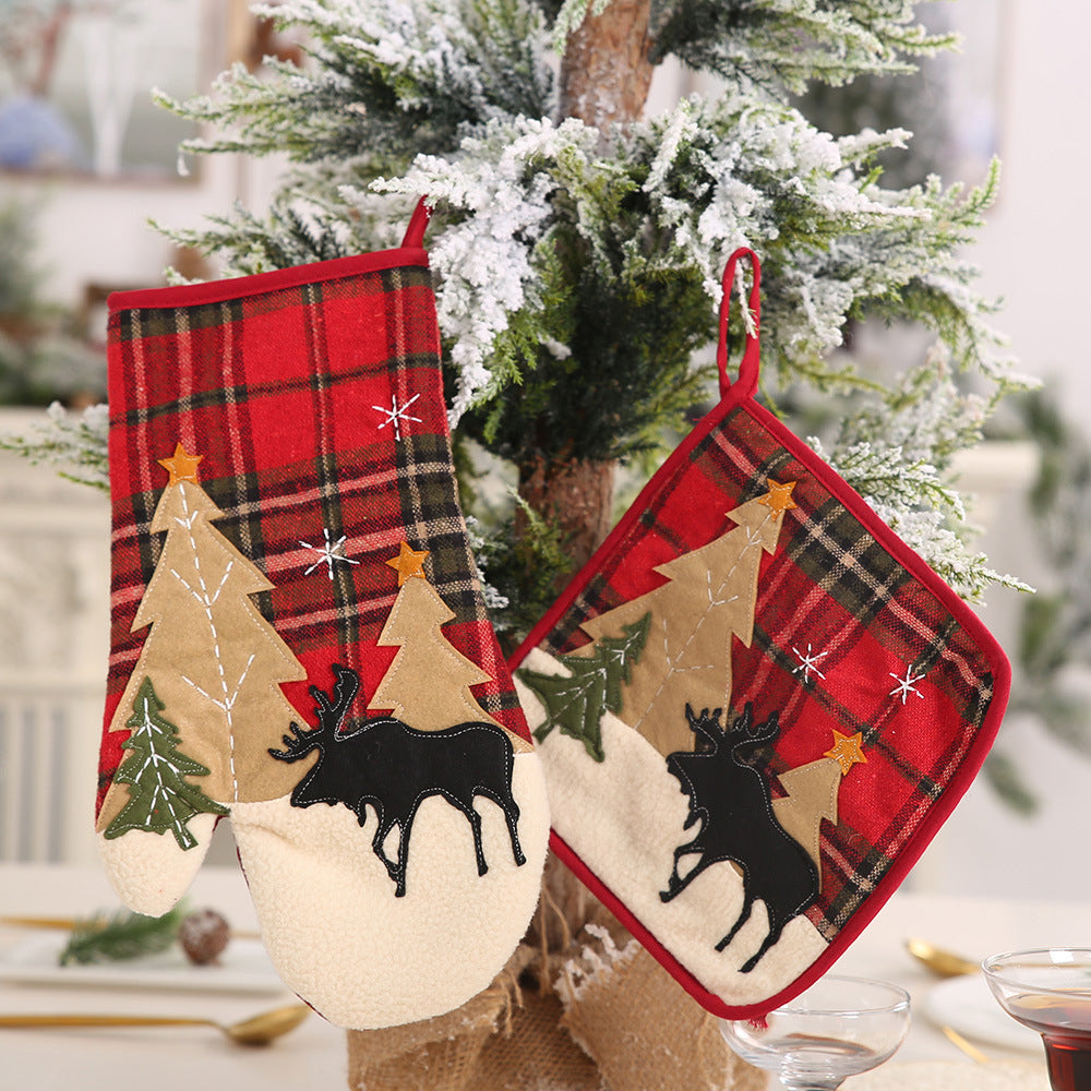 2Pcs Set Christmas Oven Mitt/Pot Holder Reusable Kitchen Heat Insulation Pad Microwave Gloves