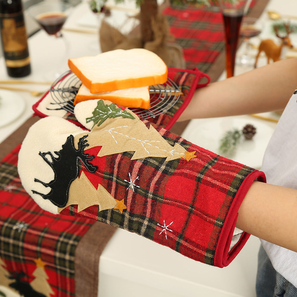 2Pcs Set Christmas Oven Mitt/Pot Holder Reusable Kitchen Heat Insulation Pad Microwave Gloves