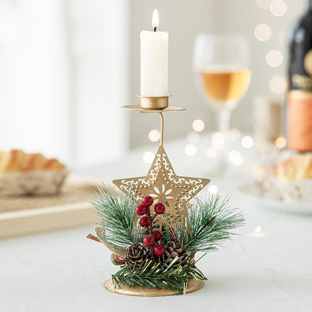 3Pcs Christmas Candlestick Tea Lights Metal Candle Holder Xmas Tabletop Decoration