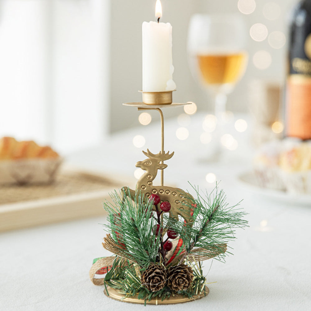 3Pcs Christmas Candlestick Tea Lights Metal Candle Holder Xmas Tabletop Decoration