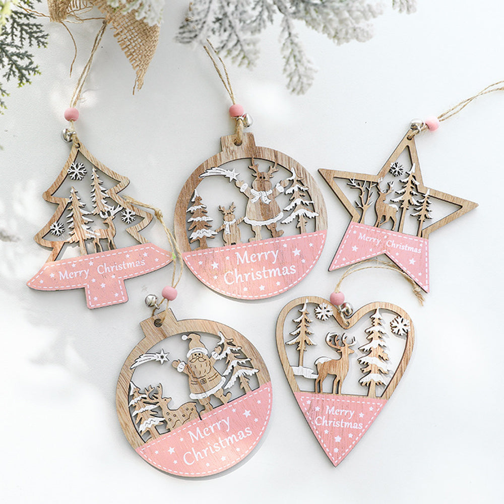5Pcs Christmas Wooden Hanging Ornament Xmas Tree Pendant Decorations Home Decor